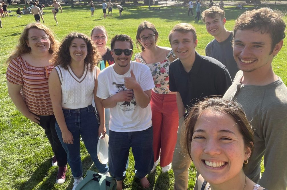 passing out flowers at the uc davis quad